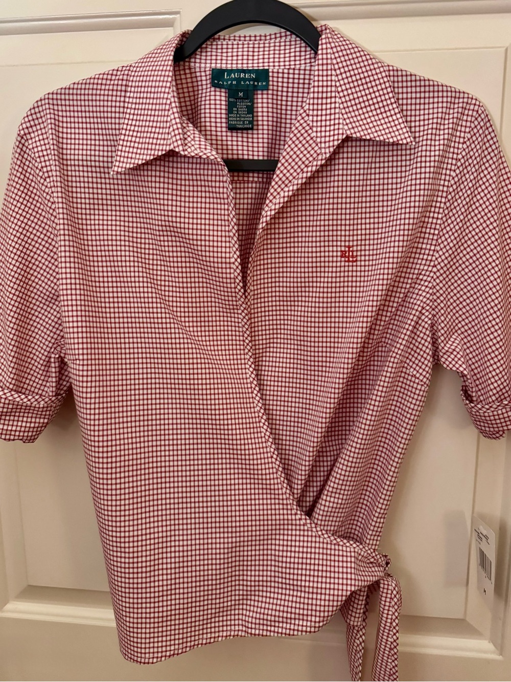 Ralph Lauren Red Gingham Short Sleeve Wrap Shirt Size - Medium **NWT**
